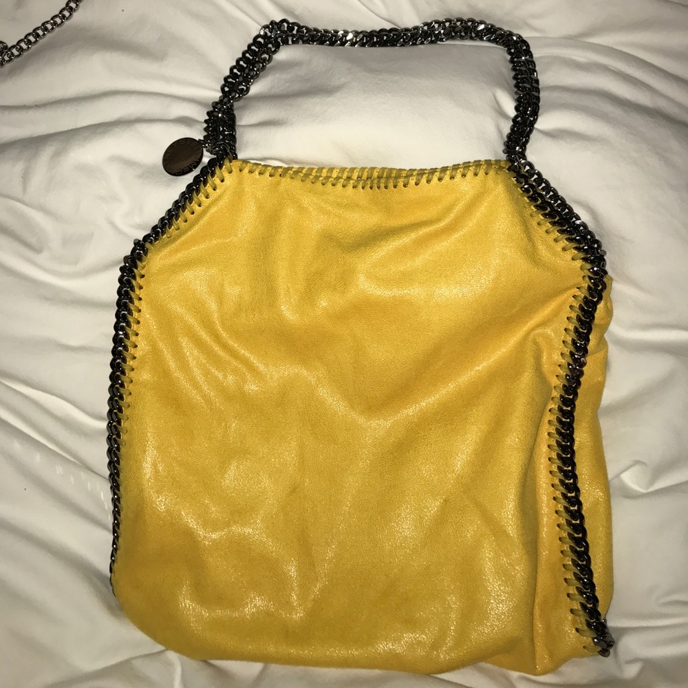 Stella McCartney Bright Yellow Falabella Tote with Gunmetal Chain